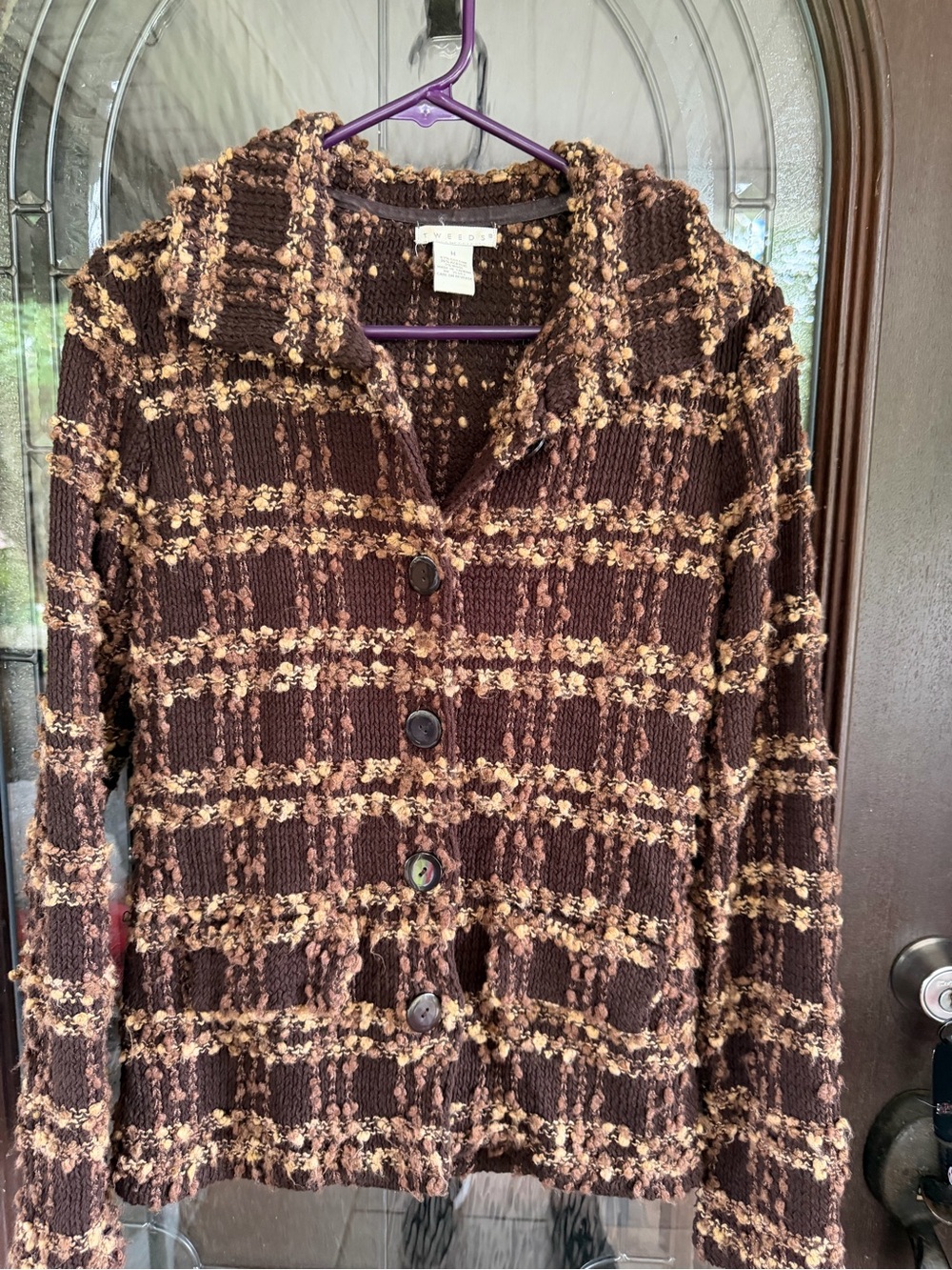 Tweeds Brown & Cream Textured Plaid Knit Utility Jacket